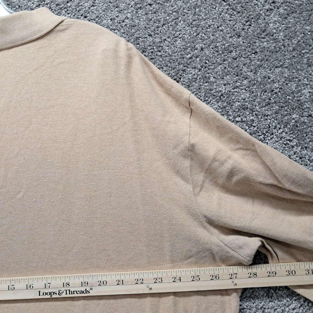 Polo Ralph Lauren Mens XXL Tan Long Sleeve Cotton Pique Pony Logo Polo‎ Shirt
